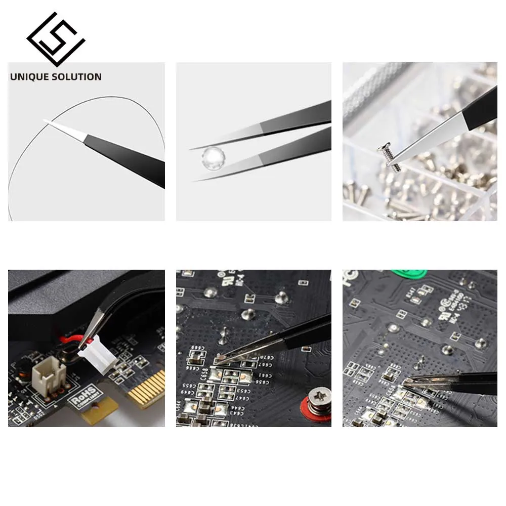 6Pcs Anti-static ESD Stainless Steel Tweezers Maintenance Tools Industrial Precision Curved Straight Tweezers Repair Tools 2019 4