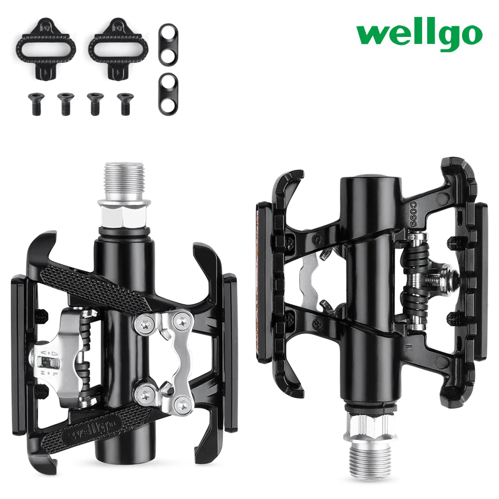 

Wellgo Clipless Bike Pedals MTB 2 IN 1 Flat Platform Pedals SPD Compatible Pedals Bike Parts Self- Locking Pedal