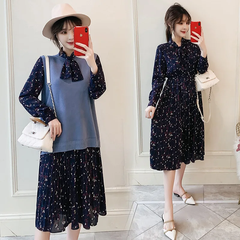 

Fat Mm2019 Spring New Style Fashion Chiffon Dress Long Skirts + Sweater Vest Two-Piece Set