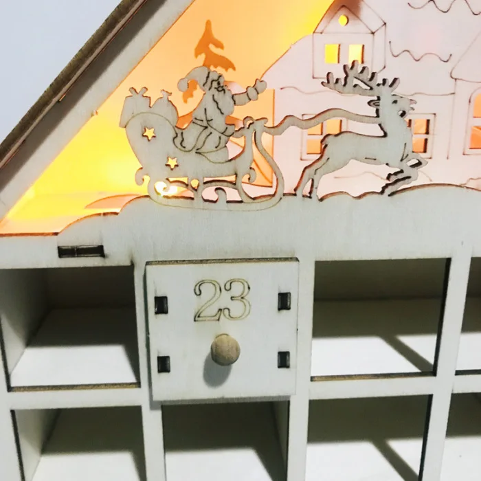 Hot Wooden Advent Calendar Countdown Lights Christmas Party 24 Pull-Out Drawers LED Light XJS789