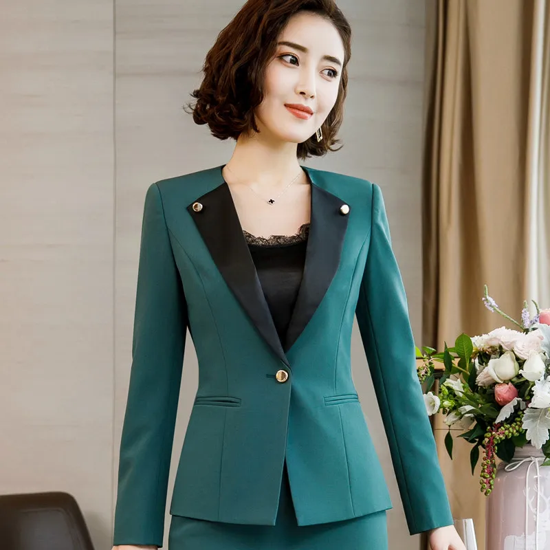 Green blazer Новая мода темперамент Женский блейзер формальный бизнес с длинным рукавом Лоскутная тонкая куртка Офисная Женская шерстяная куртка - Цвет: Green blazer