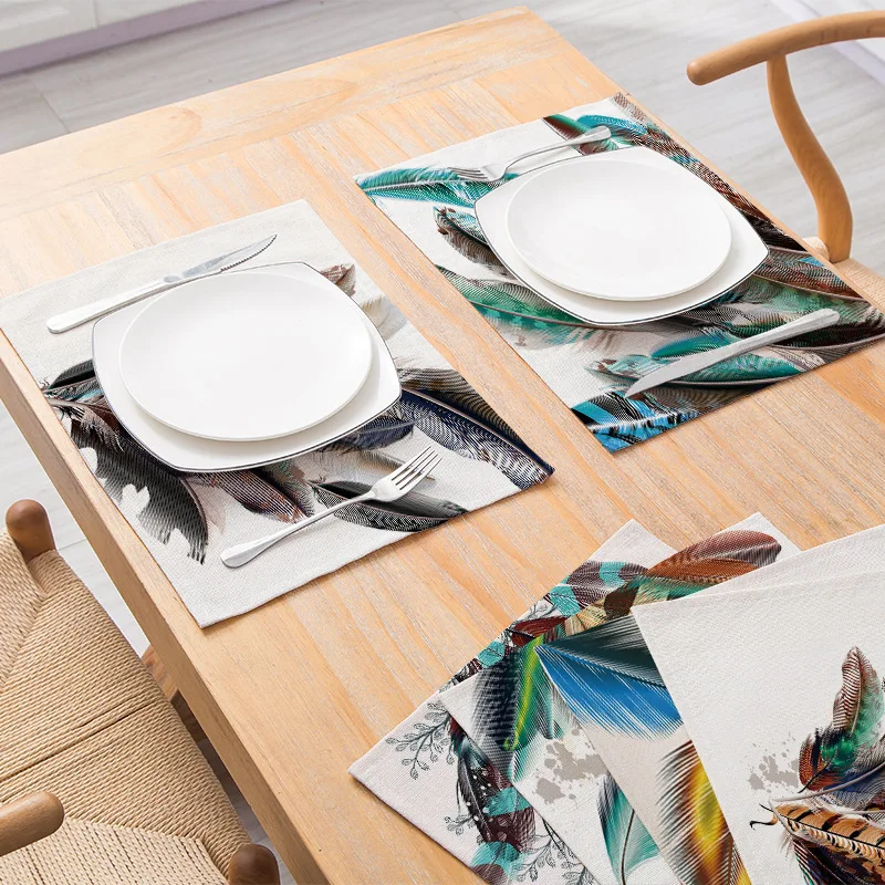 

Cartoon Feather Placemat Table Mat coaster kitchen accessories posavasos jogo americano para mesa jantar mantel individual
