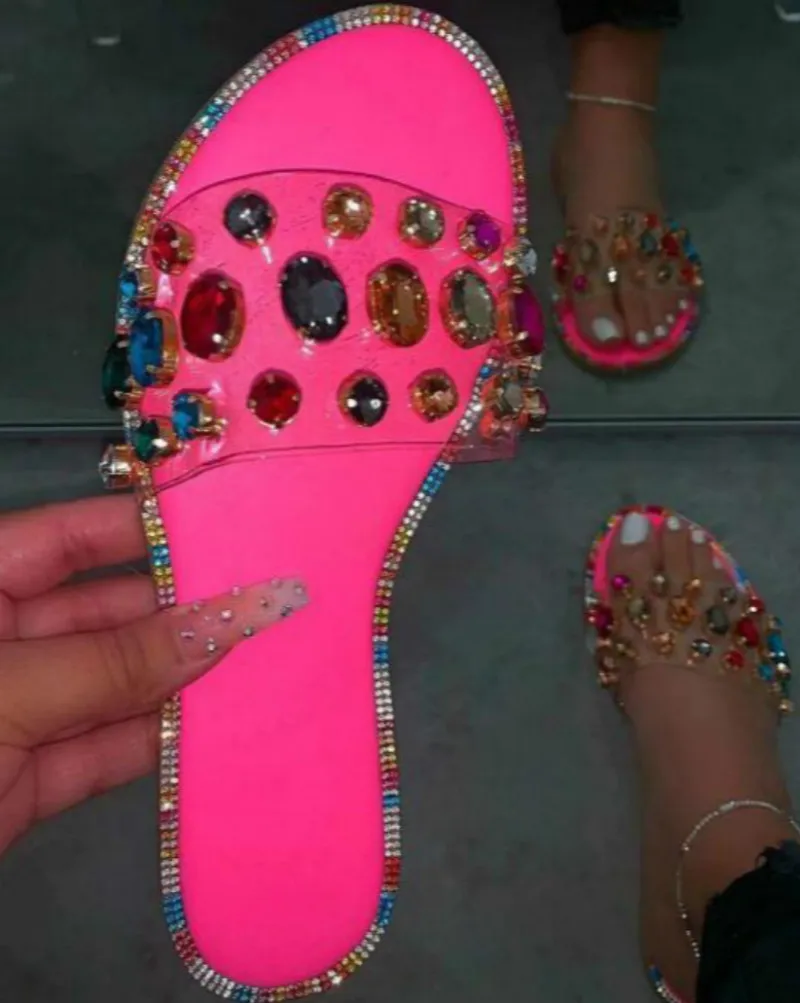 

2020 Snake Pattern Gem PVC Slippers Women Outdoor Candy-colored Beach Sandals Summer Fashion Ladies Bright Rhinestones Size 41