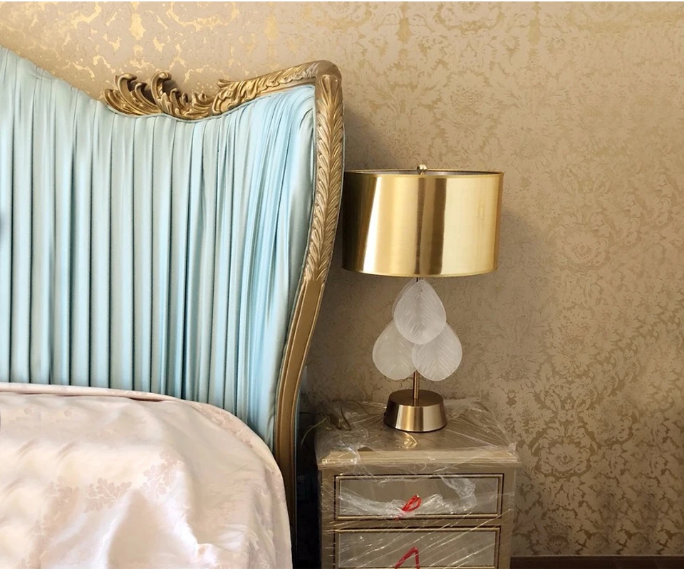Современная прикроватная лампа, тканевый абажур, стеклянный лист, глазурованный лист, декоративная настольная лампа для гостиной, художественный дизайн, настольная лампа E27
