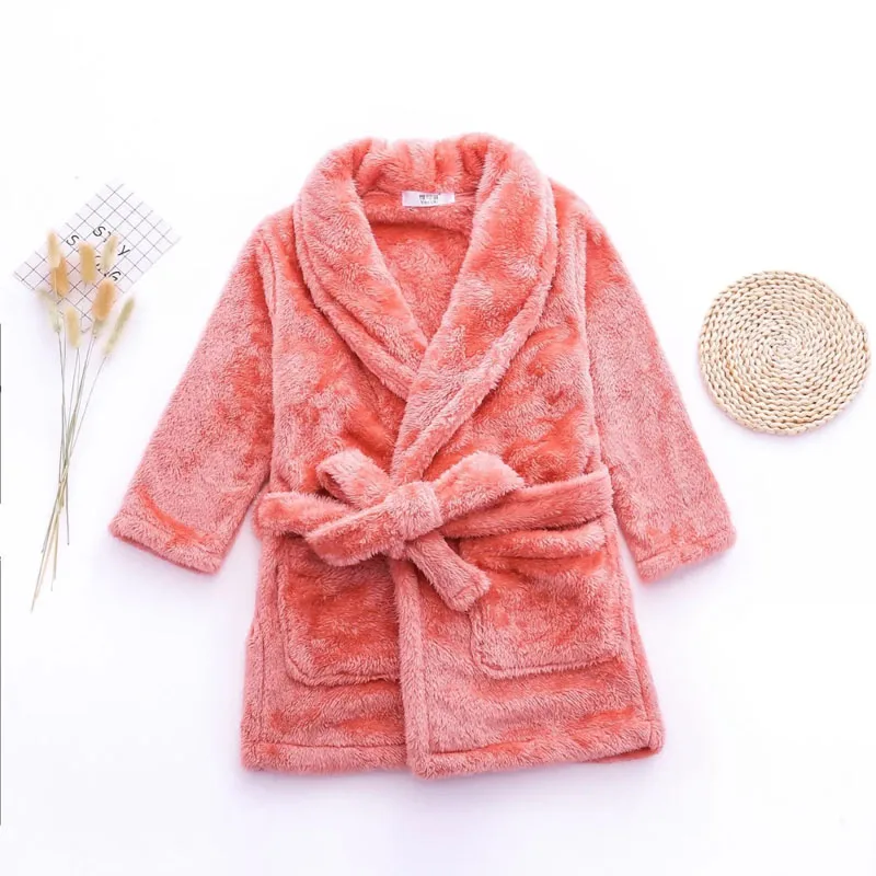 Children's Nightgown Boys Girls Children's Flannel Bathrobes Extended Bathrobes Thickened Pajamas Home Clothes