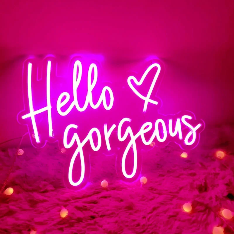 OHANEONK Custom Made Neon Sign of Hello Gorgeous Heart LED Lights for Wall Party Wedding Shop Restaurant Birthday Decoration | Лампы и