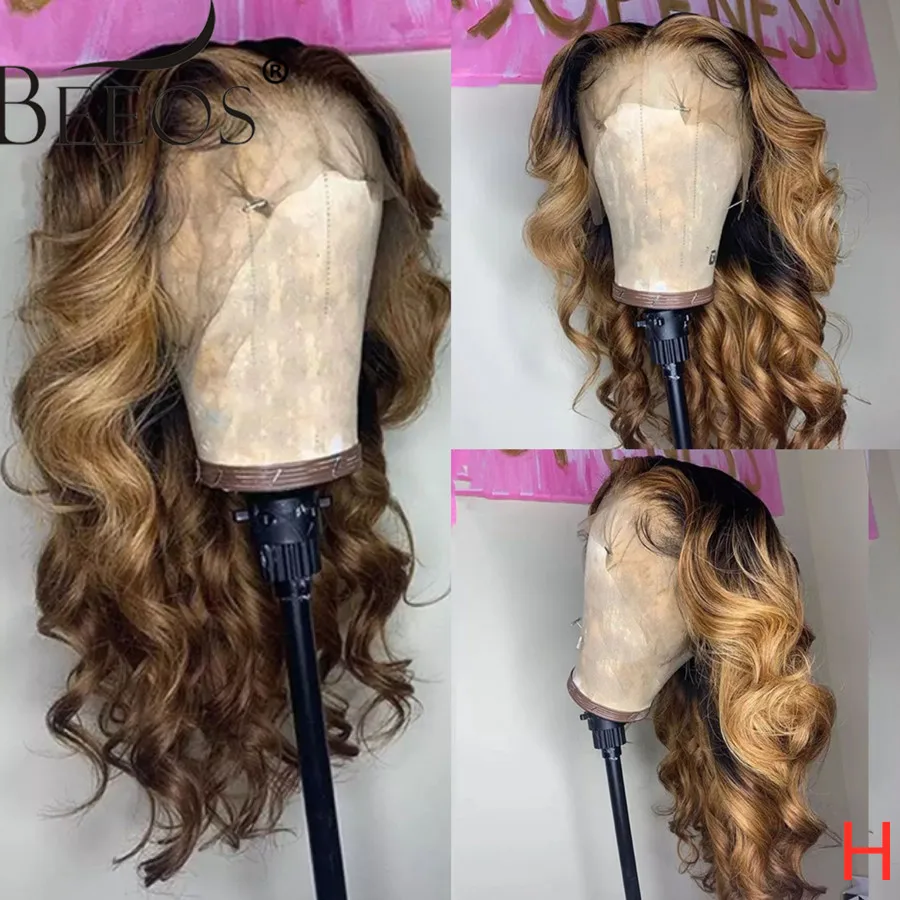 

Beeos 150% 13*6 Lace Front Human Hair Wigs Ombre Colored Deep Part Body Wave Pre Plucked With Baby Hair Brazilian Remy Hair