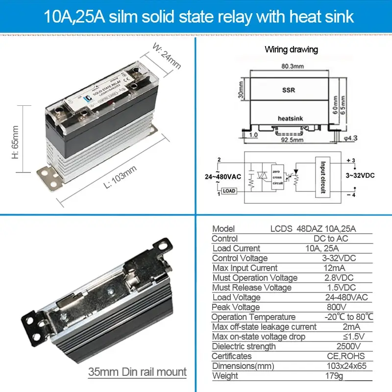10A/25A/40A/50A/60A Solid State Relay SSR DC-AC DC-DC AC-AC With/ Heat Sink 
