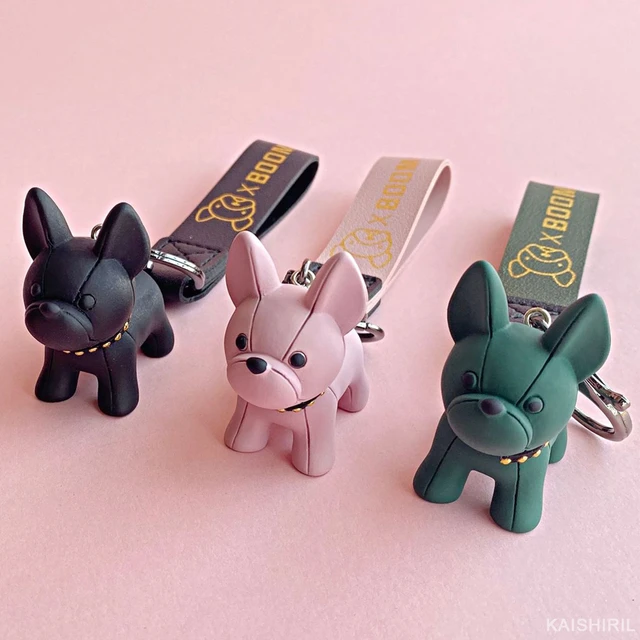 Resin French Bulldog Key Ring Cartoon Bell Dog Doll Keychain Charm