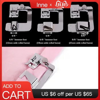 

INNE Sewing Machine Foot Presser Accessories 3Pcs Rolled Hem Feet Set 4/8 6/8 8/8 Low Shank