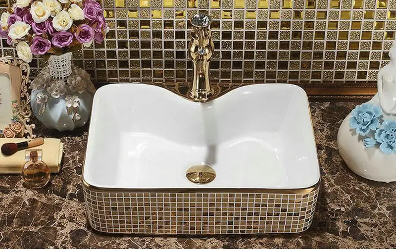 Мозаичная Золотая художественная столешница прямоугольная керамика раковина для ванной комнаты