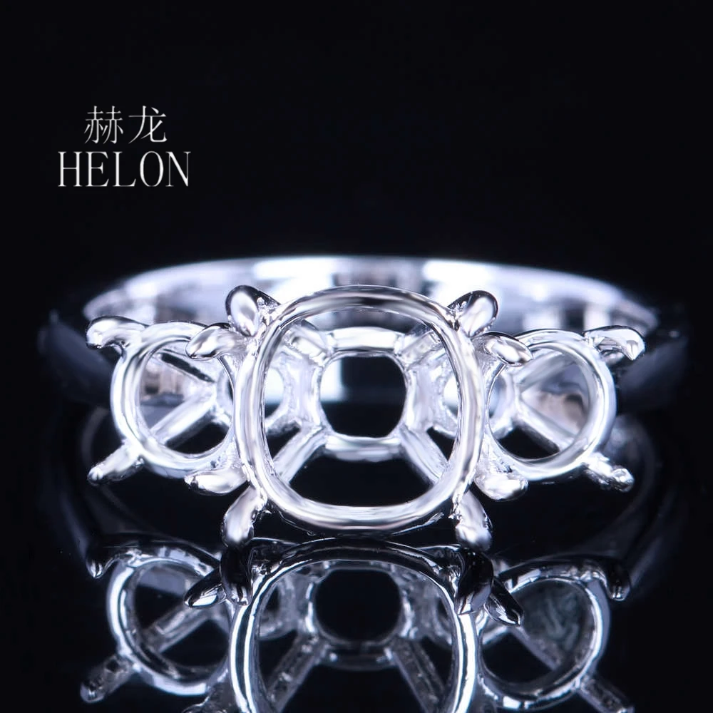 

HELON round 8mm & 5mm Sterling Silver 925 Semi Mount Engagement Wedding Ring Women Fine Jewelry Prong Setting