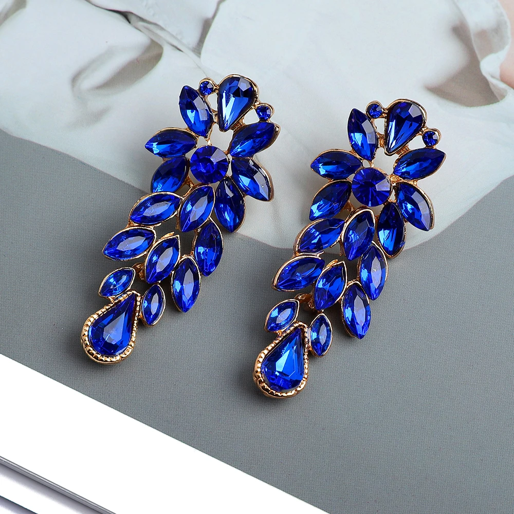 Women Dangle Earrings Metal Alloy Hollow Vintage Emo Leaves Crystal Boho