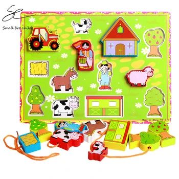 

NEW Farm Puzzle Beads Threading Montessori Educational Wooden Toys for Children Speelgoed Brinquedos Jouet Enfant