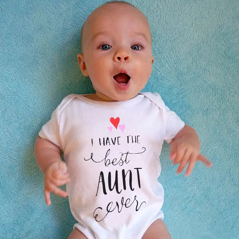 Новинка года; Летний комбинезон для новорожденных с надписью «i HAVE THE BEST AUNT»; хлопковый белый комбинезон для мальчиков и девочек; боди; одежда