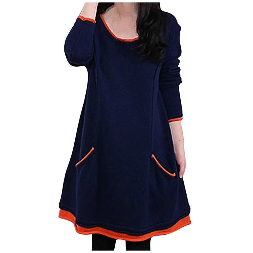 Dark Blue Ropa mujer sukienki размера плюс женское платье с О-образным вырезом, повседневное кашемировое плотное теплое зимнее платье с длинным рукавом - Цвет: Dark Blue