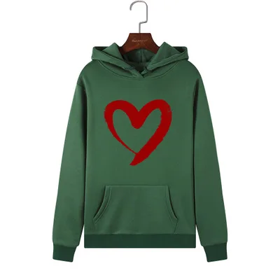 SINGRAIN женские негабаритных толстовки с капюшоном и принтом Love Hoddies уличная толстовка с капюшоном свободные зимние женские Polerones - Цвет: green