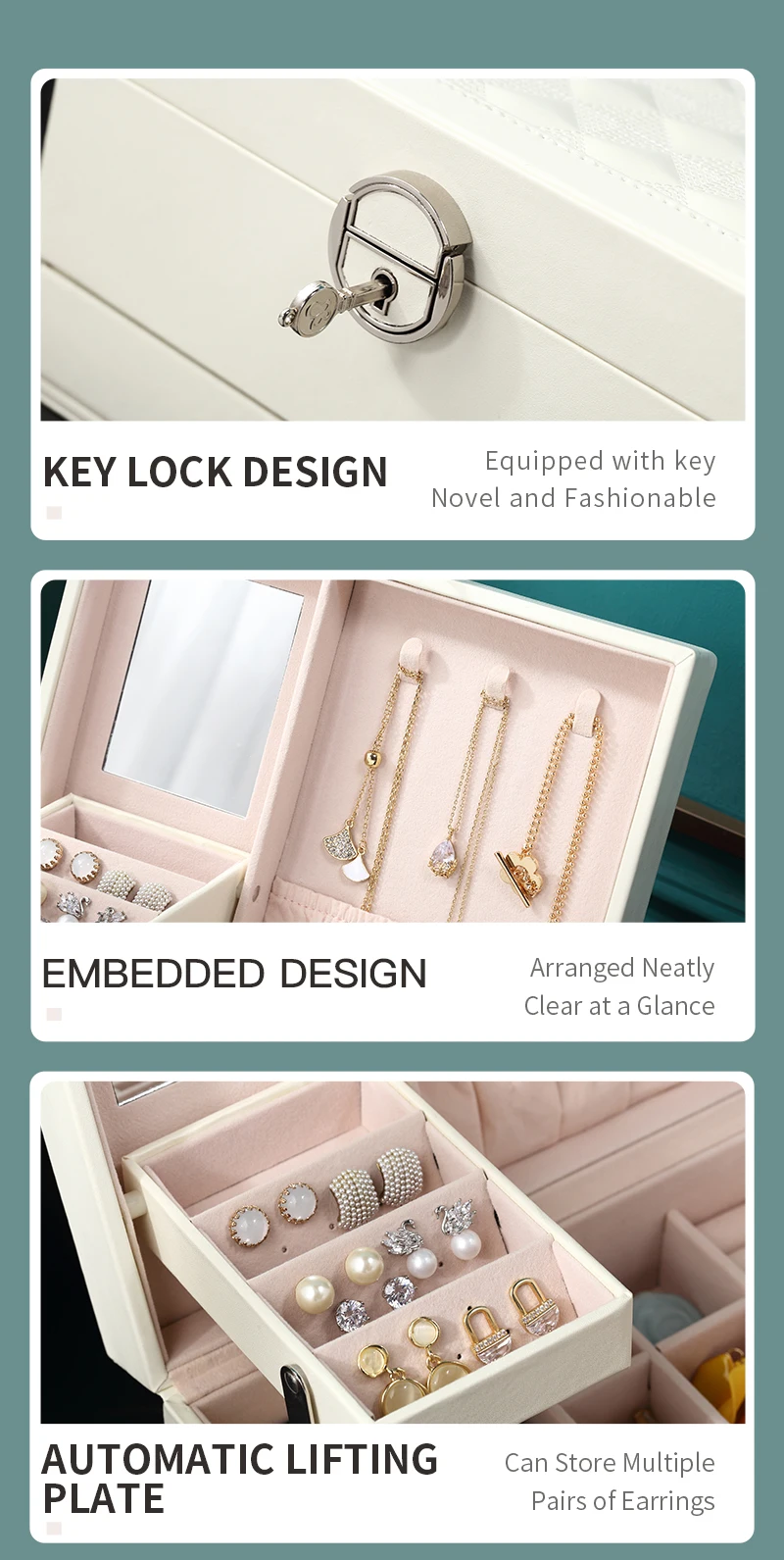 Jewelry Box Organizer 3 Layers Leather Drawer Storage Gift Display Case For Earrings Necklace Holder Jewellery Packaging Boxes