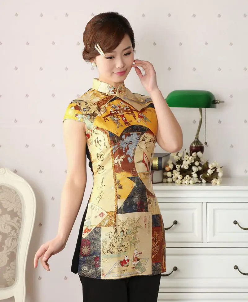 Китайский стиль ретро женский летний Повседневный короткий топ cheongsam Улучшенный Повседневный модный костюм Tang Летняя женская рубашка
