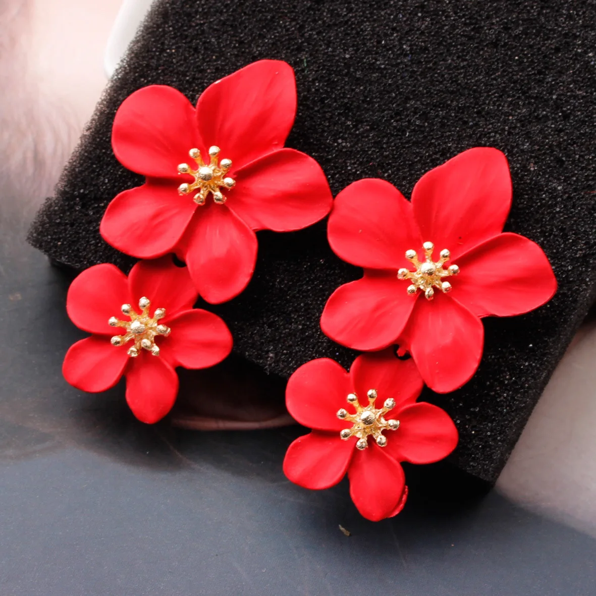 Women's Fashion Jewelry Elegant Big Double Flower Earrings Boho Summer Style Beach Party Earring Sweet Female | Украшения и