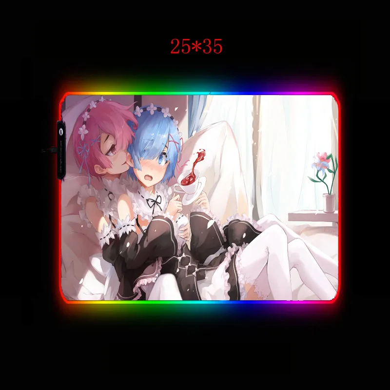 Mairuige Rem Re Zero Аниме девушка RGB игровой коврик для мыши геймер компьютерный светодиодный USB большой коврик для мыши цветной Настольный коврик для мыши