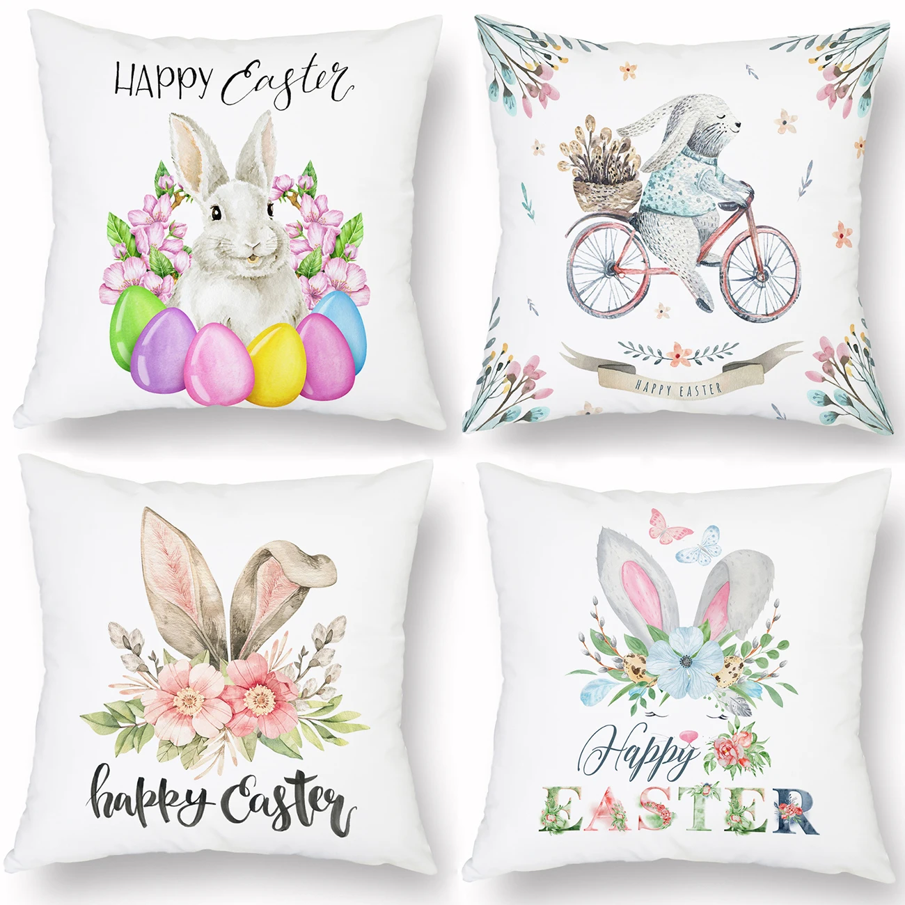 Happy Easter Cushion Covers Flowers Rabbit Bunny Decorative Pillows For