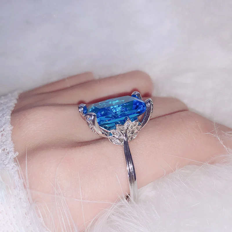 

Sapphire S925 Silver Bohemia Rings Woman Engagement Classic Fine Jewelry Luxury Wedding Bands Silver Silicone Rings for Women