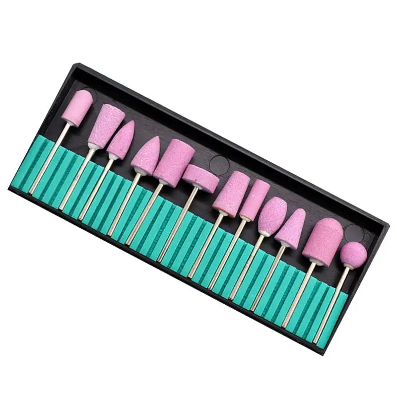 12 in 1 Manicure Quartz Drill Head Set Nail Grinding Head Kit Nail Drill Accessories Cuticle Clean Tool for Salon Women