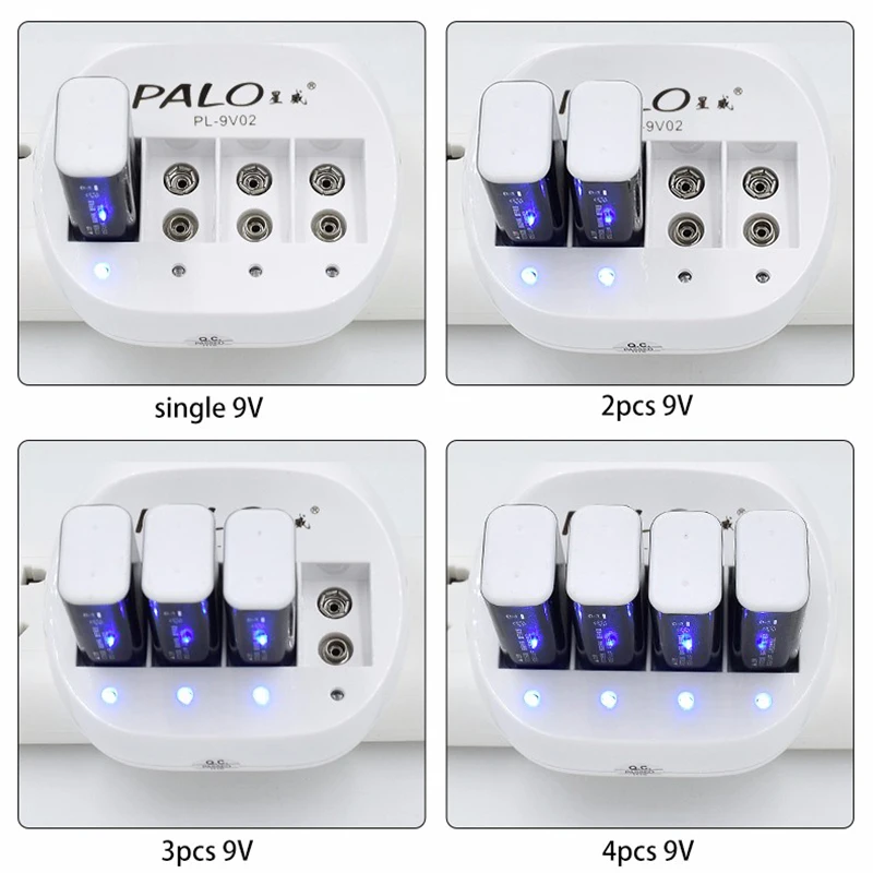 PALO 4 шт 9V 6F22 600 мА/ч, литий-ионный аккумулятор литий-ионная литий-ионный, перезаряжаемый Батарея с интеллигентая(ый) Быстрая зарядка зарядное устройство для детей в возрасте от 9V Батарея