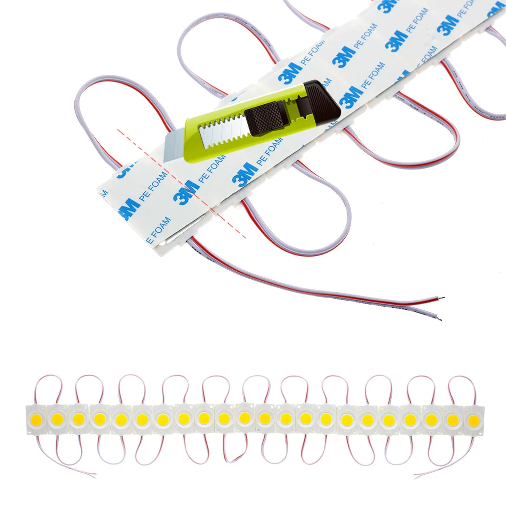 DC 12V 24V COB LED Module 20PCS Injection Molding 2.4W Pink Red Blue Warm White CRI90 120Degree For Advertising Box Lighting