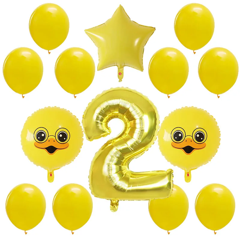 14pcs/lot Yellow Duck Foil Balloons Gold 30inch Number balloon 1 2 3 4 5 6 7 8 9 Year Old for Boy Birthday party Decoration