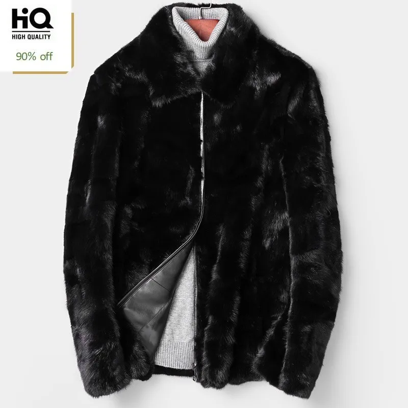 

Top Brand Men Winter Real Fur Mink Coat Office Work Furry Outwear Jacket Business Party Formal Luxury Mink Overcoat Plus Size
