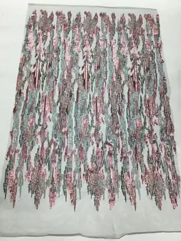 

African Sequence Lace Fabric High Quality Pink Sequins Fabric French Tulle Lace Fabric Nigerian Sequence Evening Dresses Lace