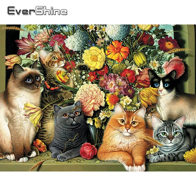 EverShine Full Square Diamond Embroidery Cat Rhinestone Art