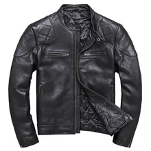 New Stylish Genuine Leather Jacket Men Real Sheepskin Motorcycle Biker Leather Jacket Casual Male Winter Outerwear Plus Size