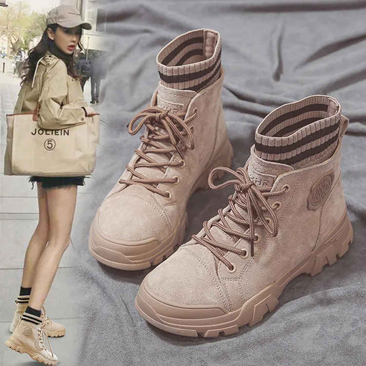 

Yarn Mouth Knit Boots Children 2019 Autumn And Winter Suede Cowhide Bootie British Style Slimming Socks Martin Boots