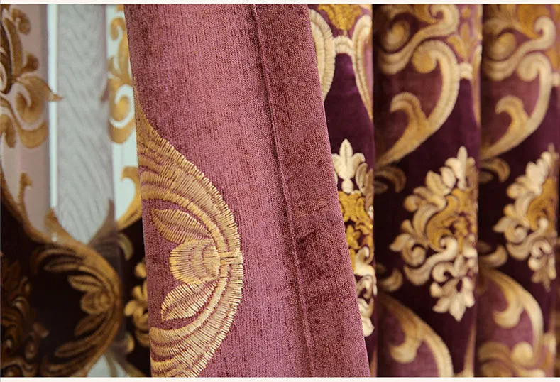 Embroidery luxury curtains for living room high quality chenille Blue yellow purple curtain for bedroom Window Treatment Drapes