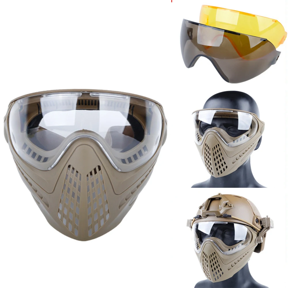 

Tactical Airsoft Masks Paintball Shooting Combat Camouflage Mask Hunting With 3 colors Lens Safety Goggle Full Face Helmet Mask