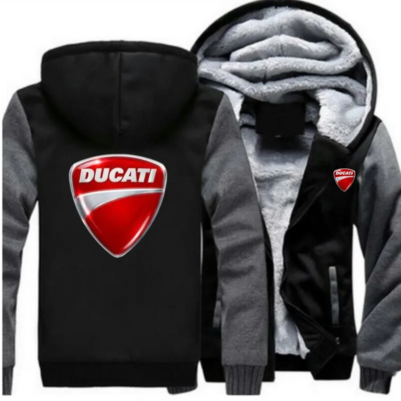 Новая зимняя куртка Ducati с принтом логотипа автомобиля плюс бархатная стеганая куртка на молнии теплая Толстовка Повседневная модная Harajuku мужская хлопковая куртка