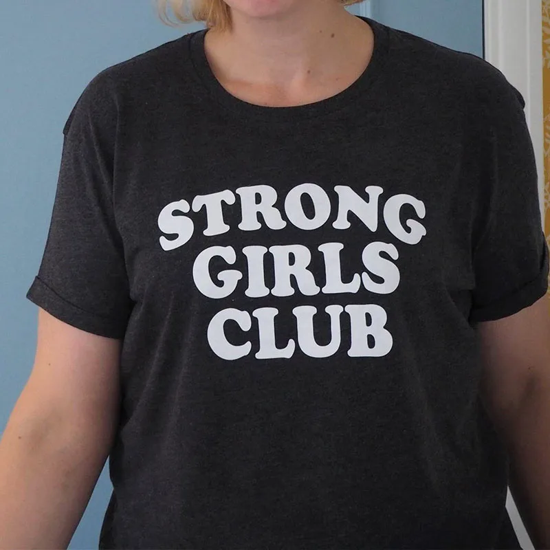 Футболка с надписью «Strong Girls Club», женская уличная одежда, женские футболки Tumblr, хлопковые топы, Прямая поставка