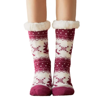 

Christmas Elk Casual Women Socks Super Soft Cosy Ladies Non Slip Middle Tube Thermal Winter Warm Thick Artificial Fleece Lined