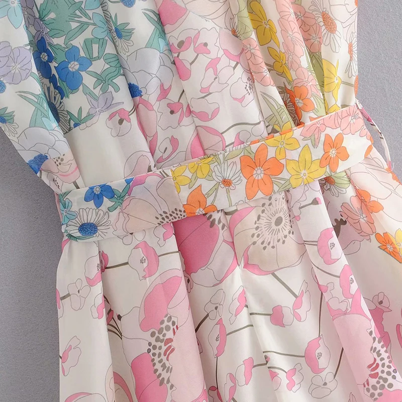 Za 2019 women dress silk floral print fashion ins dress bow sashes draped turn-down collar dresses female vintage vestidos