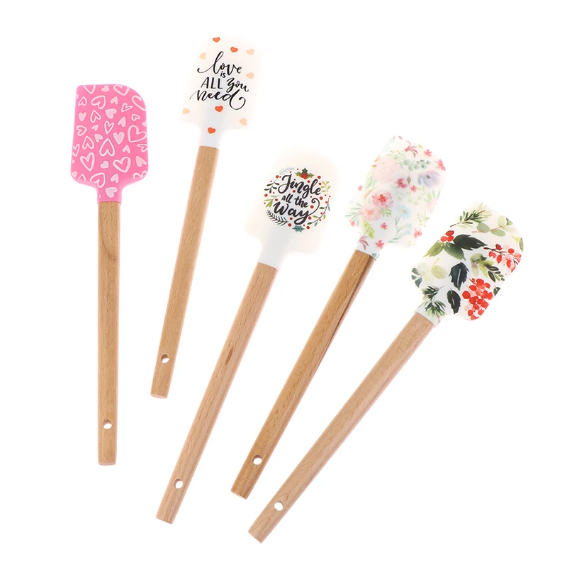 Silicone Baking Spatula Heat-Resistant Non-stick Soft Baking Spatula Wooden handle Cake Decorating Tools Silicone Scraper