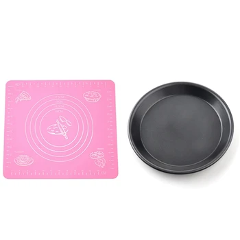 

Mat Silicone Foil Color Pink Reusable Kitchen Cooking Pastry Pate & 10 in Round Deep Dish Pizza Pan Pie Tray Baking Tool