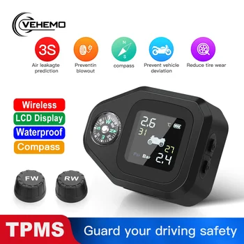 

Tire Pressure Monitoring Motorbike TPMS Direction Compass 3.5bar Tire Pressure Alarm USB Interface 2PCS Sensor Real-Time Display
