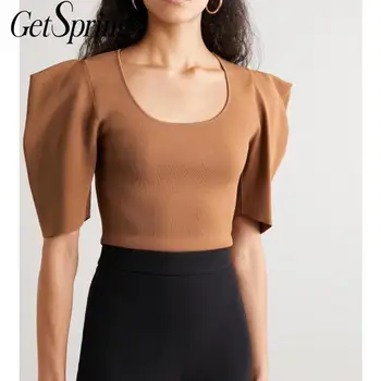 

Z-ZOUX Women T Shirt Short Sleeves Knitted Women Tshirt Puff Sleeve Knitting T Shirts Retro Tee Shirt All Match Top Tshirts 2020