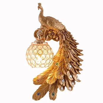 

Retro Vintage Antique Indoor Wall Light Living Room Peacock Individuality Wall Lamp LED Wall Fancy Light Classic Resin Wall Lamp