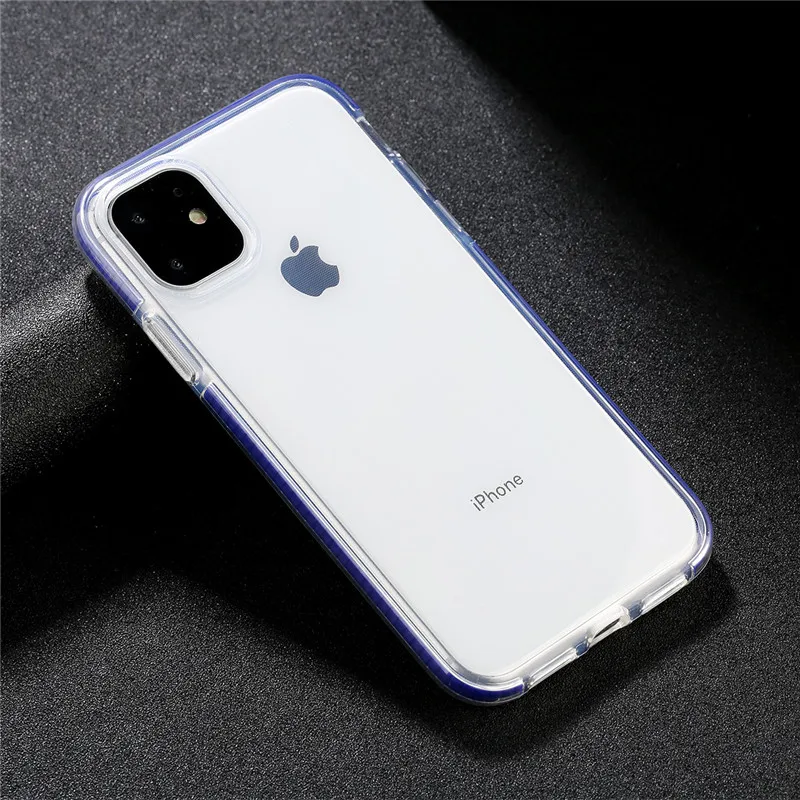 Синий Прозрачный противоударный чехол для телефона iPhone 11 8 Plus X XR XS Max простой чехол для iPhone 7 6S Plus Мягкий ТПУ силиконовый чехол - Цвет: Синий