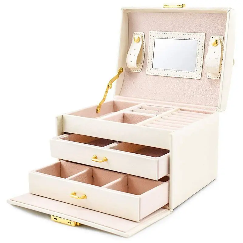 HLZS-Jewelry box Case / boxes / makeup box, jewelry and cosmetics beauty case with 2 drawers 3 layers