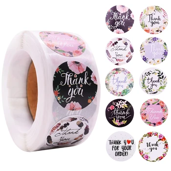 

23Styles Round Thank You Stickers Floral Flower Print Seal Label Party Candy Bag Sticker For DIYWedding Birthday Gift Box Decor